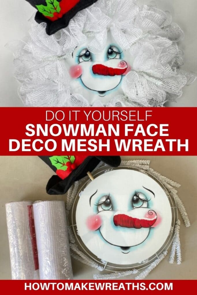 DIY Snowman Face Deco Mesh Wreath