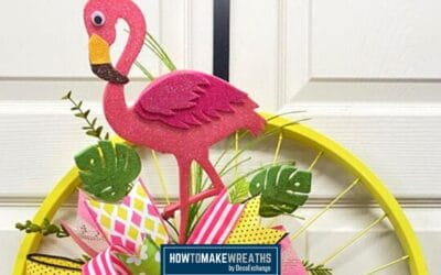 Yellow Bike Wheel Flamingo Wreath
