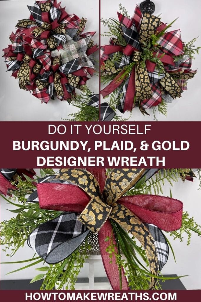 Do It Yourself Burgundy, Plaid, & Gold Designer Wreath