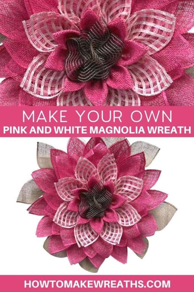 pink and white deco mesh magnolia wreath