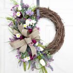 tulip wreath with filler flowers and greenery stems