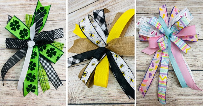 collage of 3 wreath bows using different methods