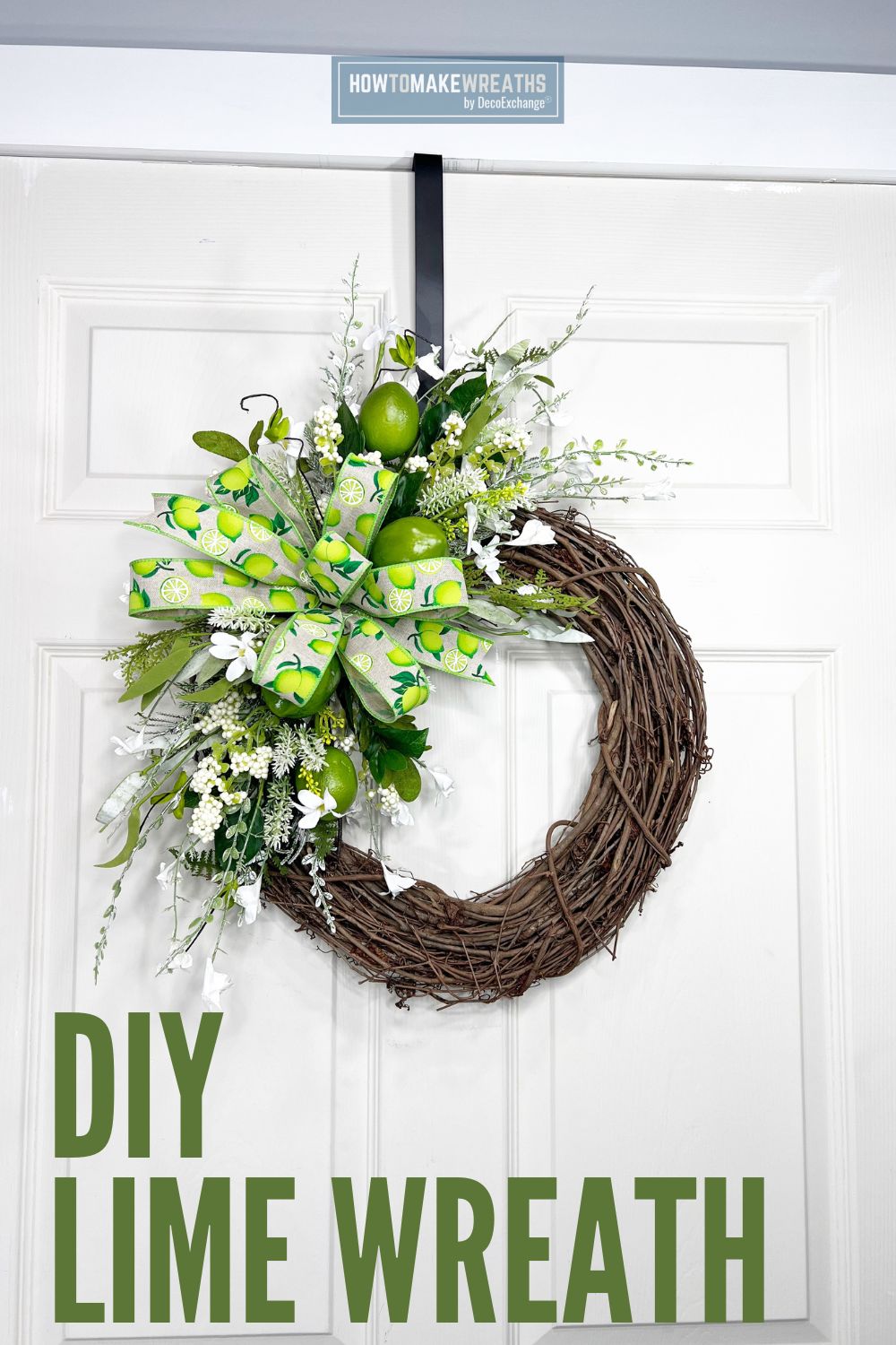 faux lime wreath on a front door