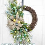 Easter grapevine wreath hanging on a door.
