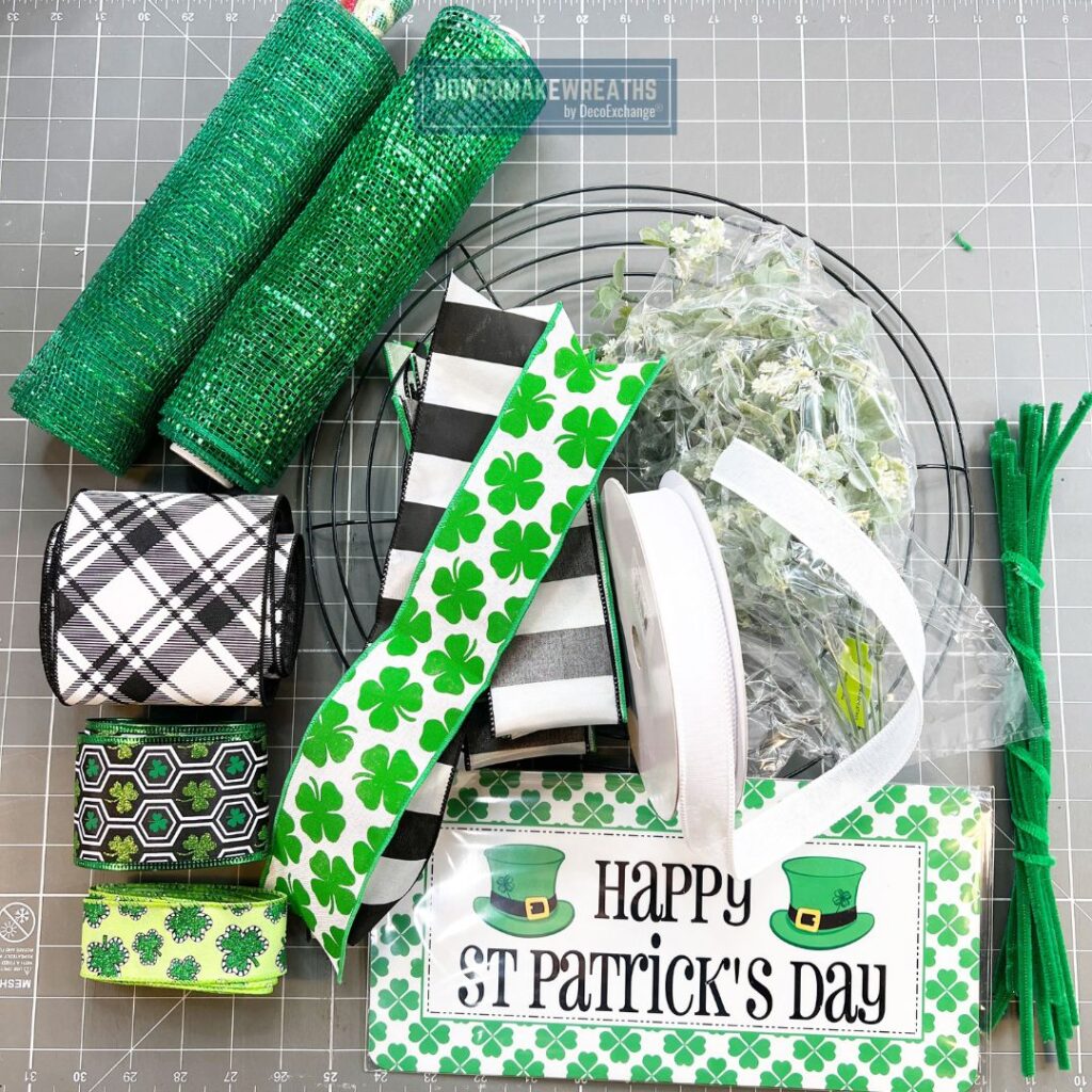 supplies for a St. Patrick's Day wreath