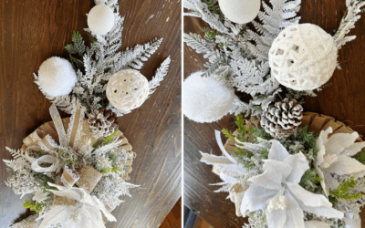 How to Make a Winter Centerpiece with Ornaments and Flocked Sprays