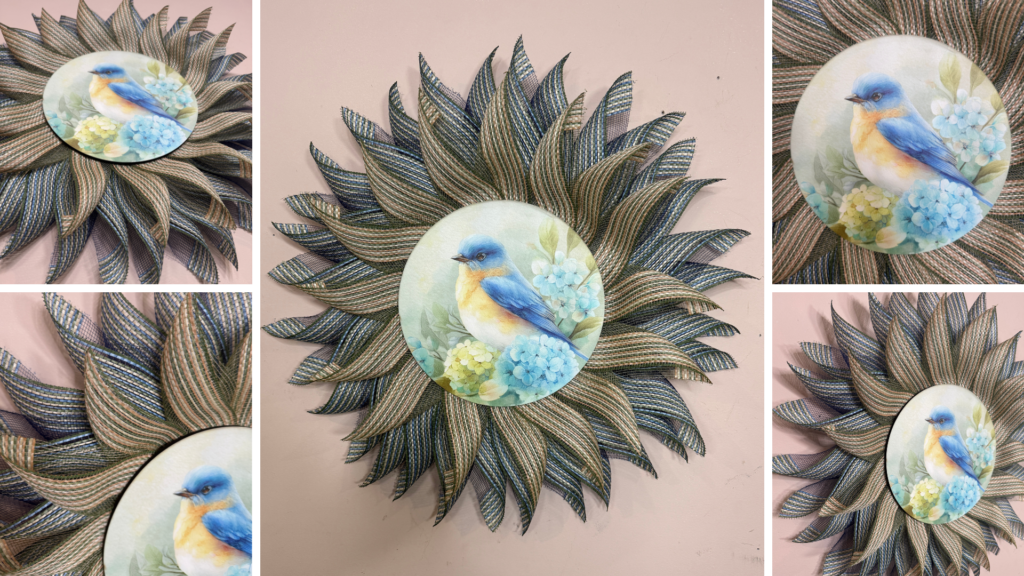 DIY Small Mesh Flower Wreath with Wood Sign