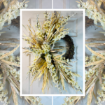 boho style grapevine wreath with cream flowers, dried look stems, and layered neutral textures in a spring front door arrangement