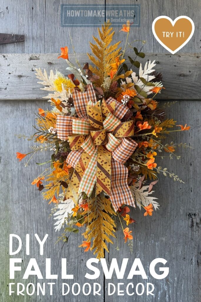 Gorgeous fall swag for autumn front door decor.