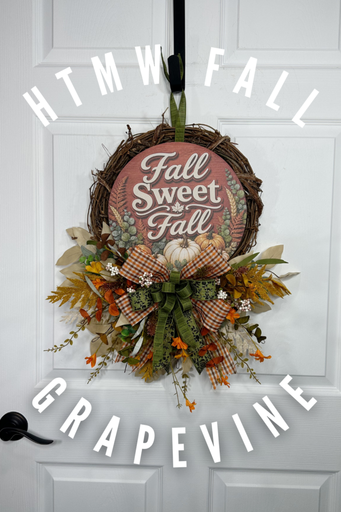 Fall Grapevine Wreath with Wood Sign