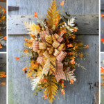 collage of photos featuring a fall teardrop swag from different angles